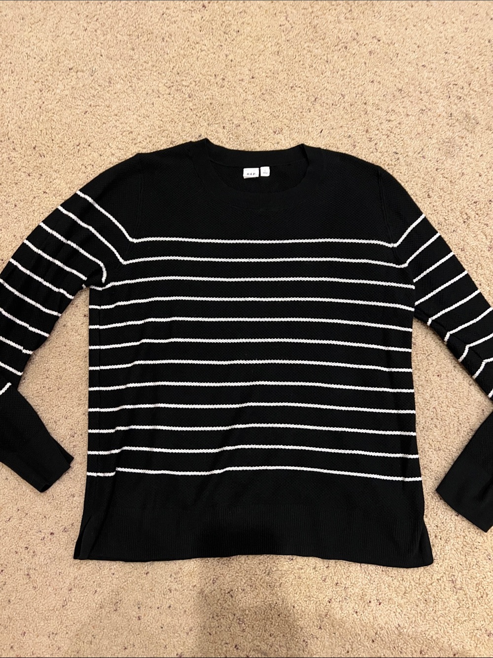 GAP Black Crewneck Sweater with White Stripes